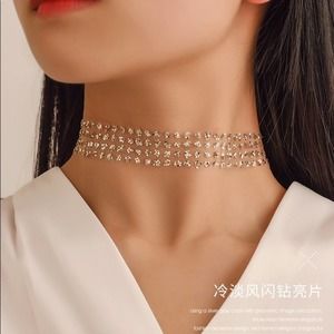 Fashion Gold Mesh Sparkle Choker Necklace